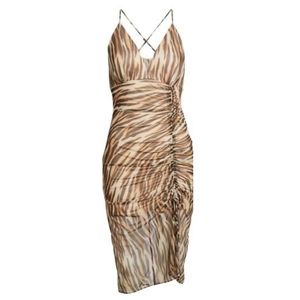 Tiger Stripe Ruched Mesh Bodycon Dress XS New with tags